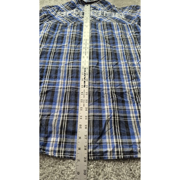 Affliction Black Premium Shirt Mens L Blue button embroidered Logo Y2K Grunge - Picture 11 of 12